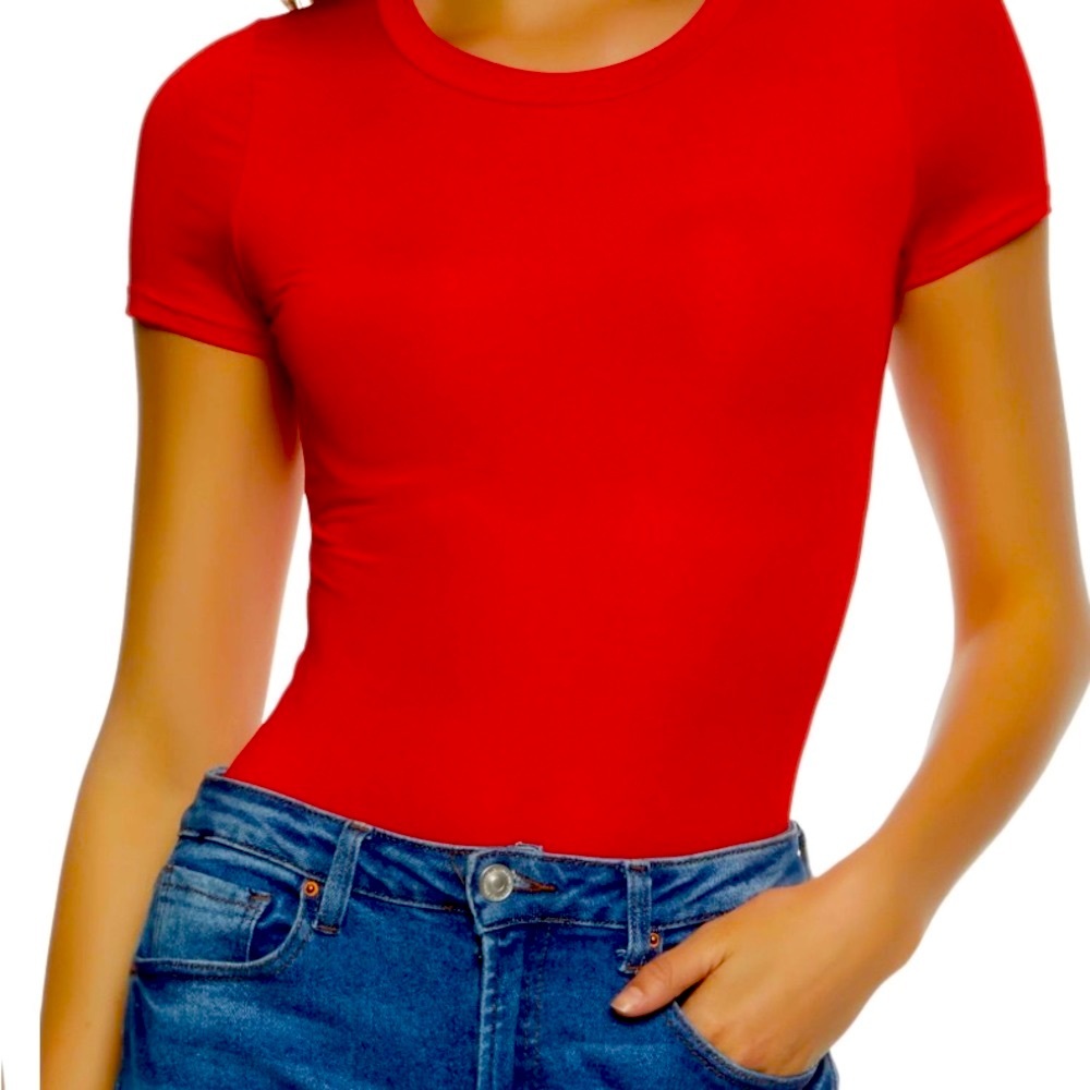 Daisy womens fire engine red crewneck short sleeved bodysuit size L red